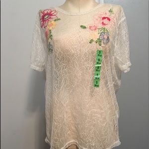 Zara white sheer lace embroidery floral top
